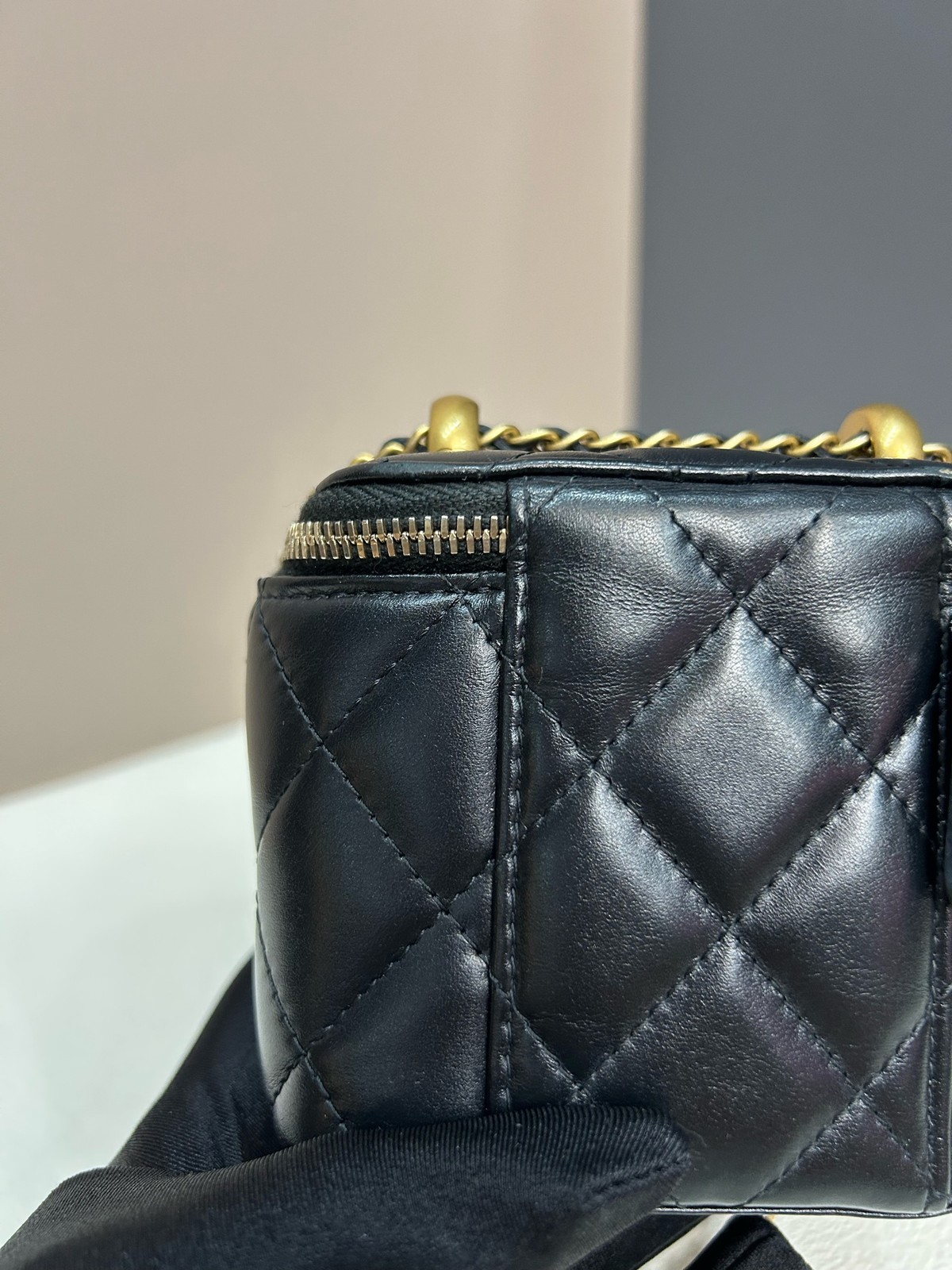 Chanel 21A Double Gold Ball Vanity Case Mini Black Cowhide Crossbody Duty Paid