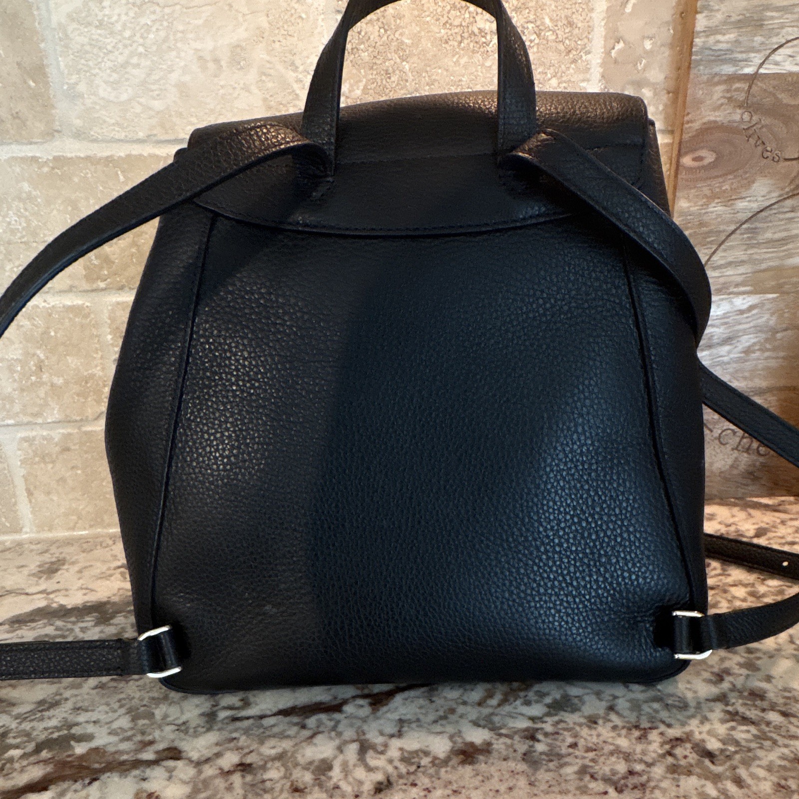 Kate Spade New York Black Drawstring Backpack w/ Detachable Pouch Silver