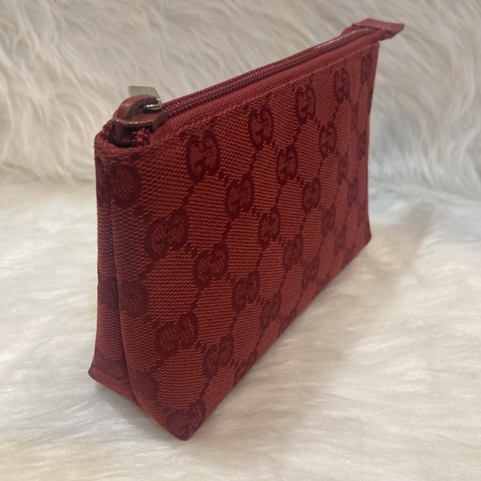 GUCCI Red Canvas Mini Pouch Cosmetic Bag 039.1766.0851 Authentic 17cm Italy