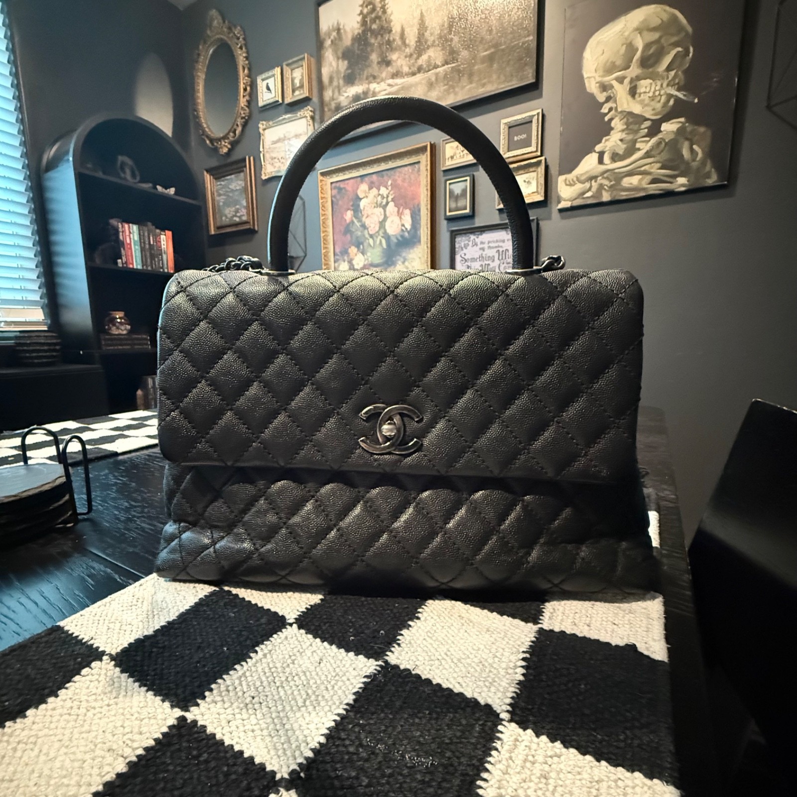 Chanel Coco Handle Large Caviar Quilted Top Handle Bag Black Ruthenium ZS018CC
