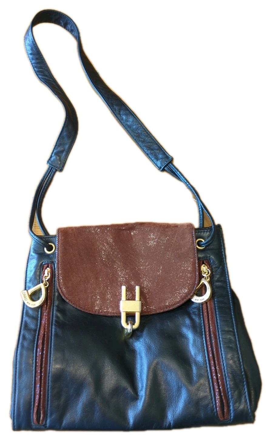 Vintage DAWLI Genuine Black Leather Suede Type With Gold Hardware Crossbody Bag