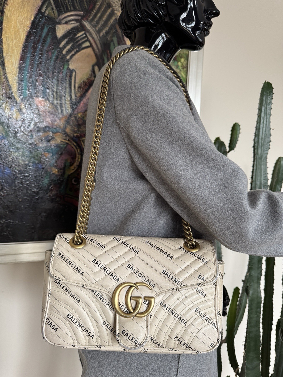 GUCCI X BALENCIAGA 443497 The Hacker Proeck Marmont GG Leather Shoulder Bag