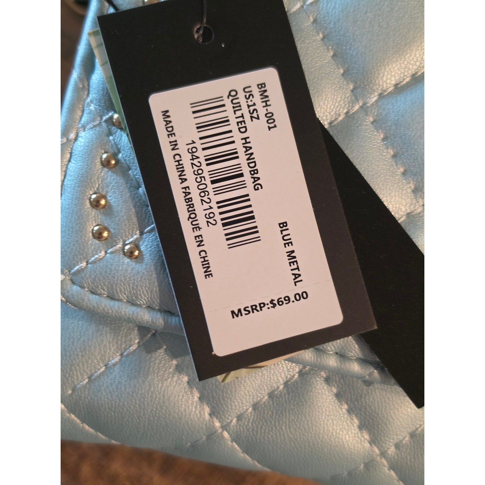 Badgley Mischka Quilted Vegan Leather Crossbody Bag Blue Metallic BMH-001 NWT