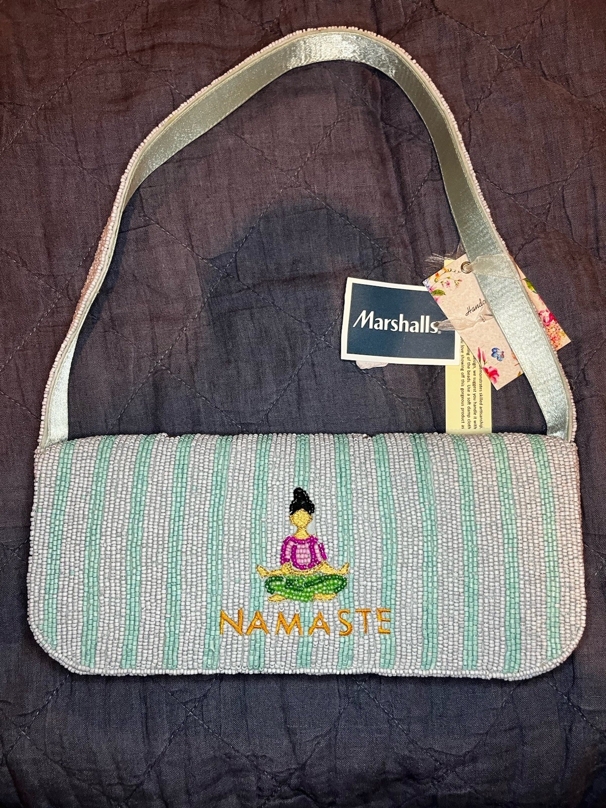 VIRAL Blue And White Striped Yoga Namaste Beaded Bag Marshall’s