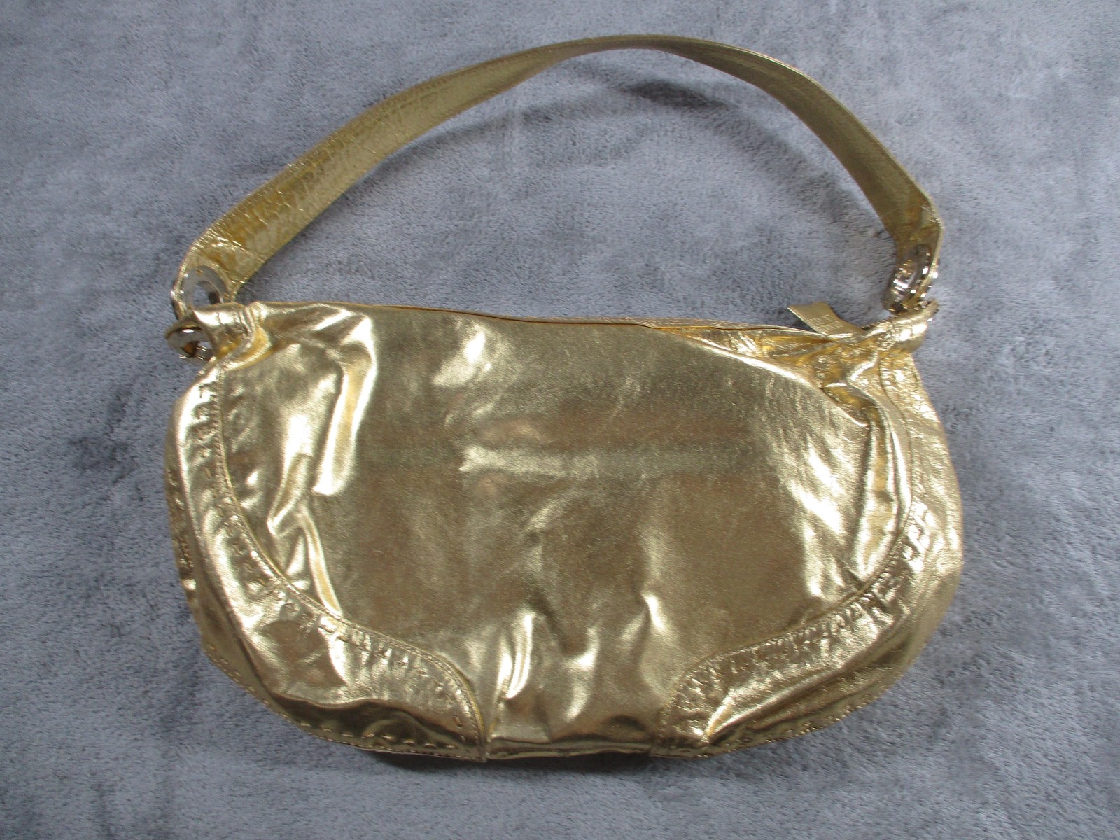 Valerie Stevens Hobo Bag Womens Medium Gold Leather Metallic Shoulder Purse