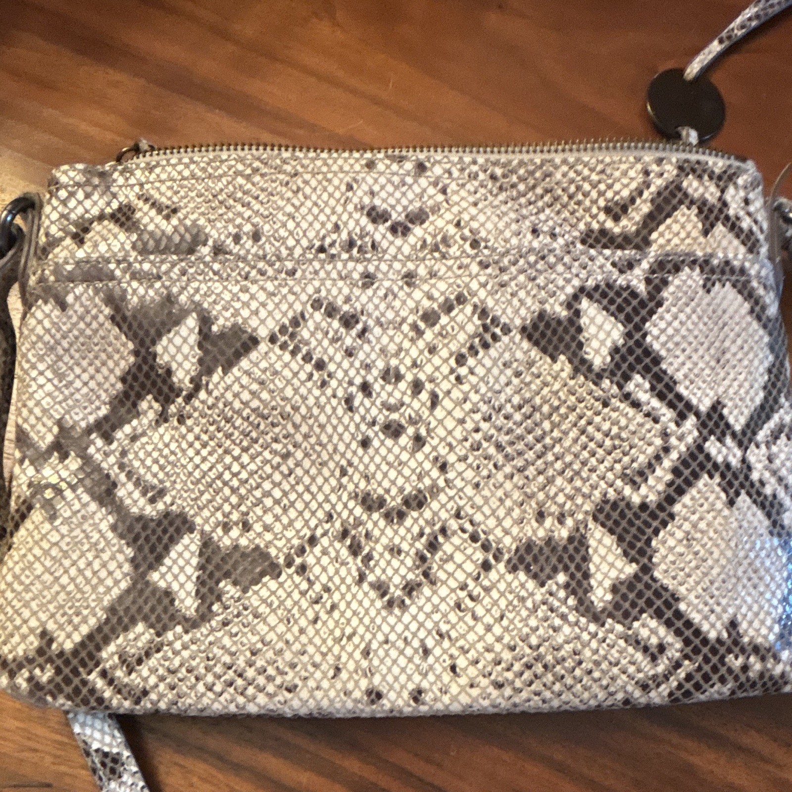 Margot Beige/Black Snake Animal Print Crossbody Bag Zip Detachable Strap