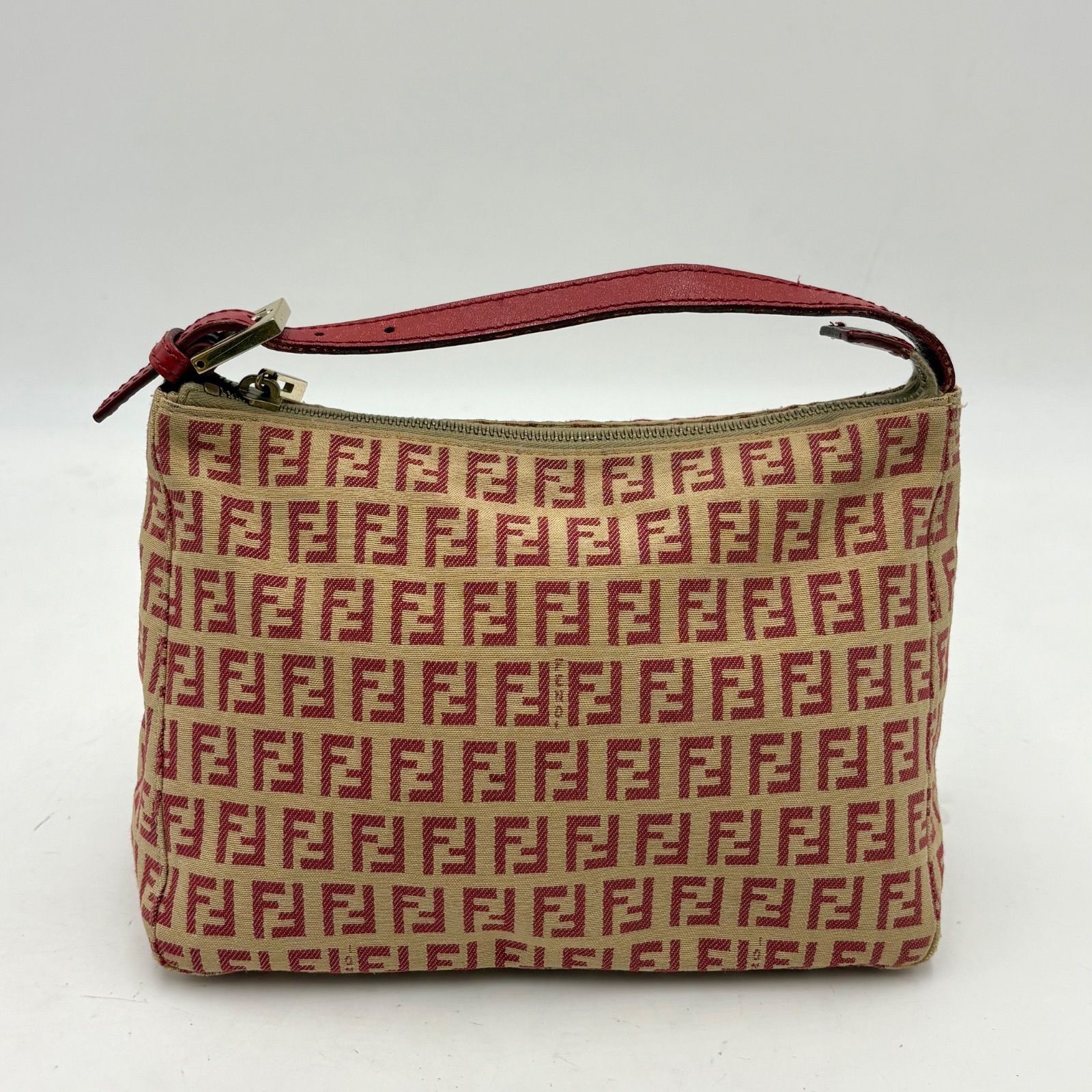 Auth FENDI Zucchino-Print Accessory Pouch Handbag 8N0005 2Y9195