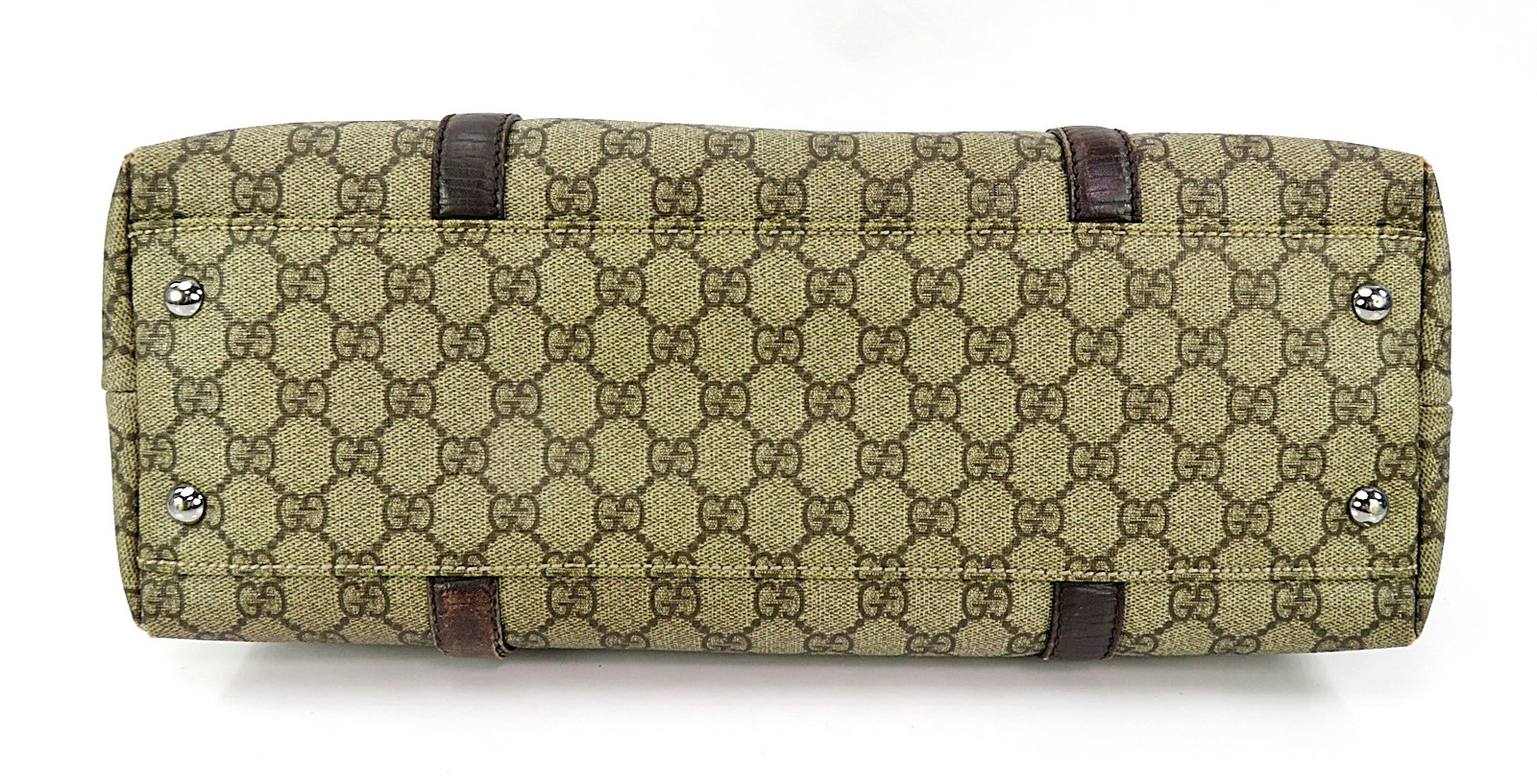 Authentic GUCCI Brown GG PVC Canvas Supreme and Leather Tote Bag Purse #63476