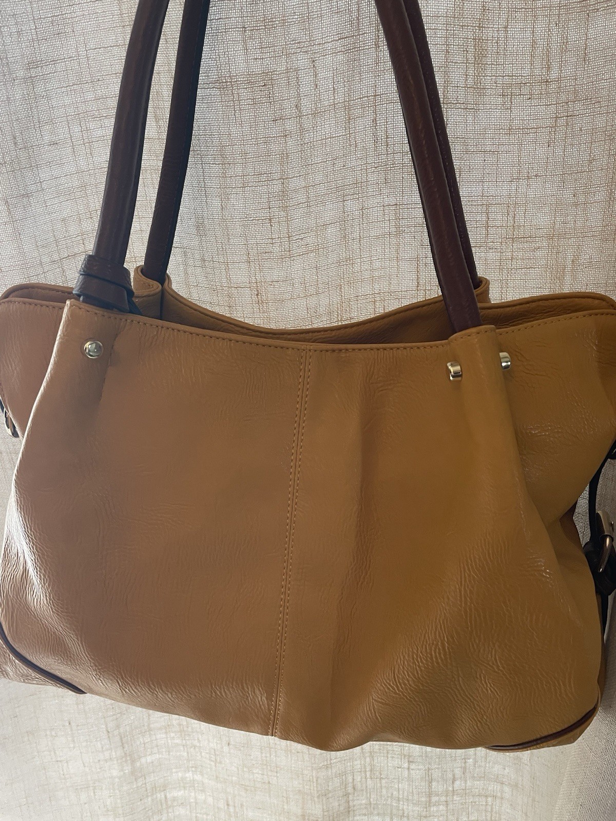 Yellow and Brown Shoulder Bag with Pouch, Detachable Strap, Gold Hardware