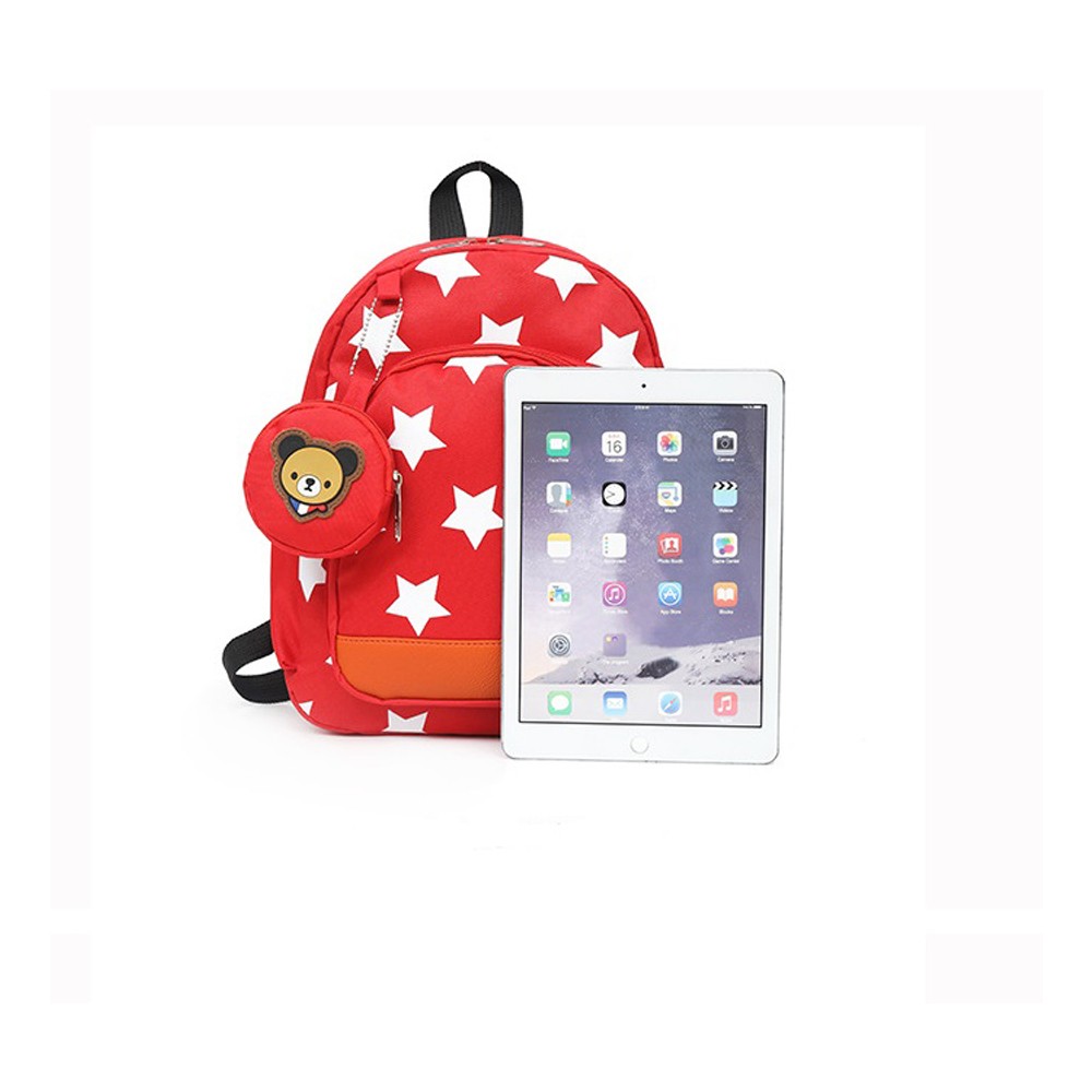 Teens Soccer Fan Backpack,Star Print With Cute Bear Coin Purse, Lightweight Stad