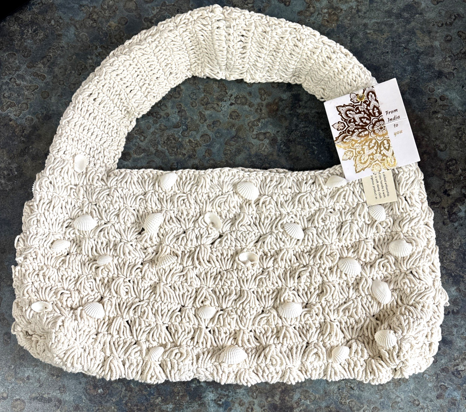 Made In India Seashell Handbag Shoulder bag Genuine Shells Hand-Sewn MACRAME NWT