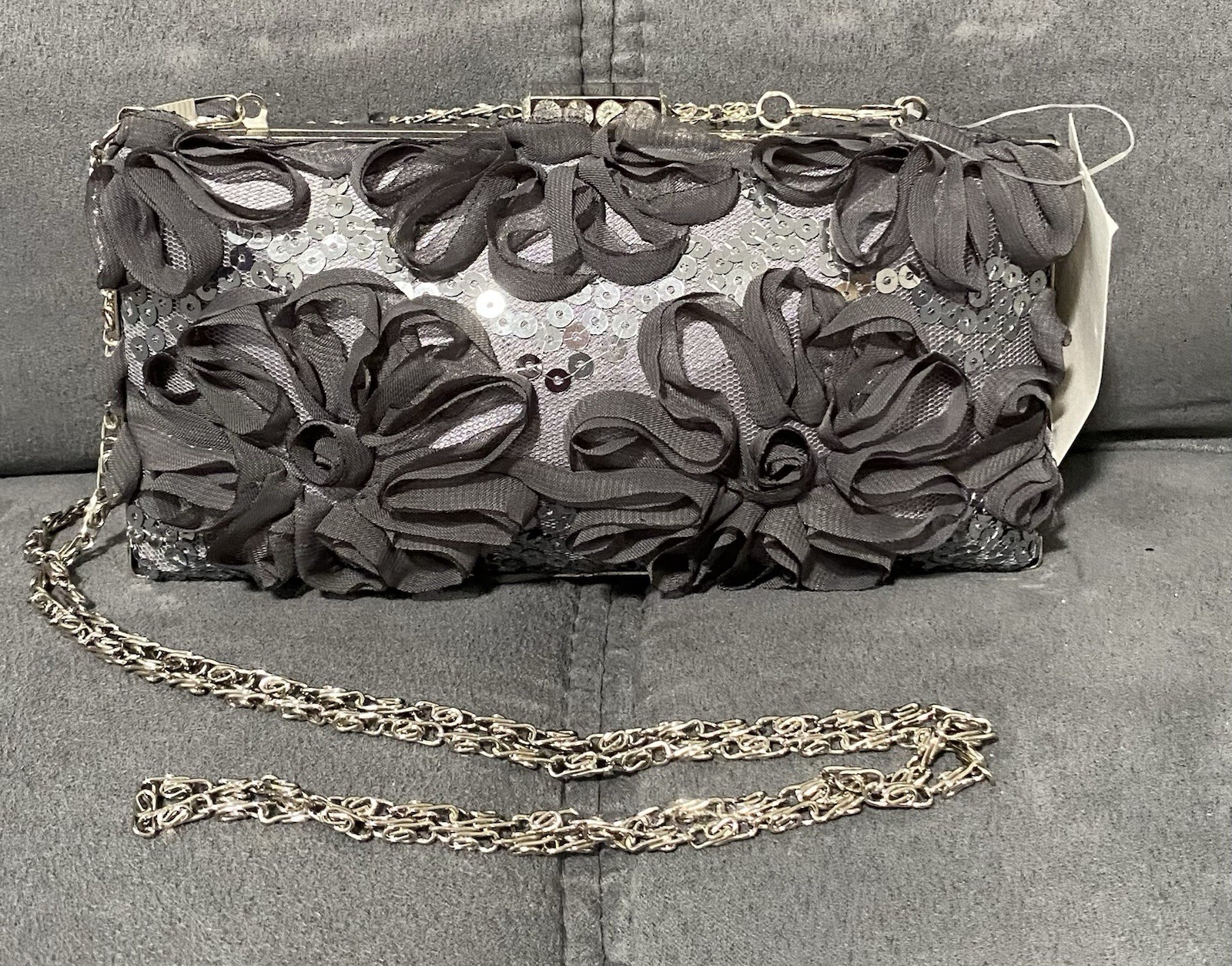 Versona Gray/Silver Floral Sequin Clutch Bag Removable Straps NWT