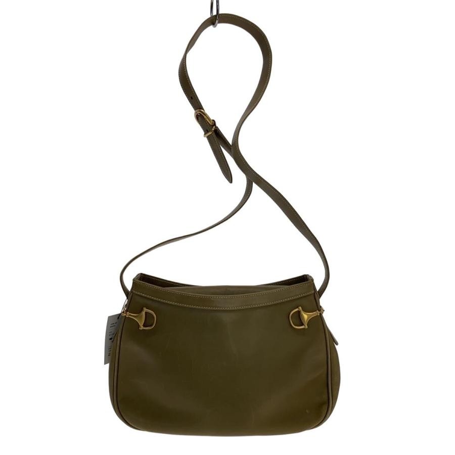 GUCCI Horsebit Shoulder bag Leather Beige Vintage Authentic From Japan