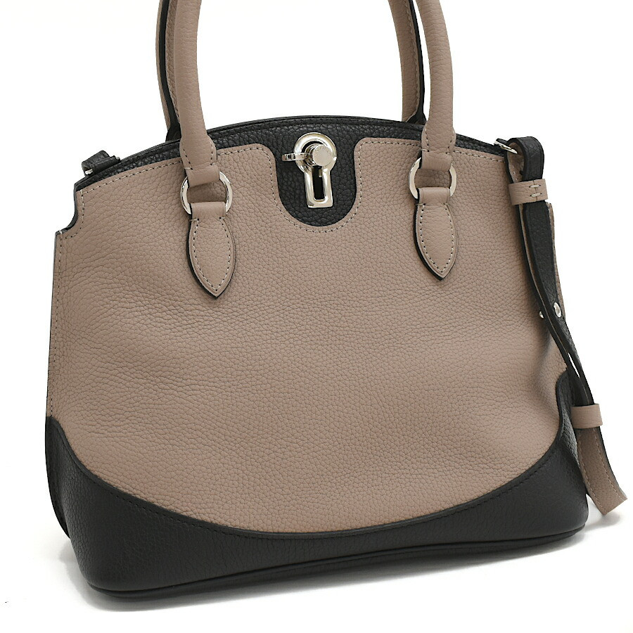 Moynat Paris Josephine PM Hand Shoulder Bag Leather Greige Black 11.8 x 8.3 inch