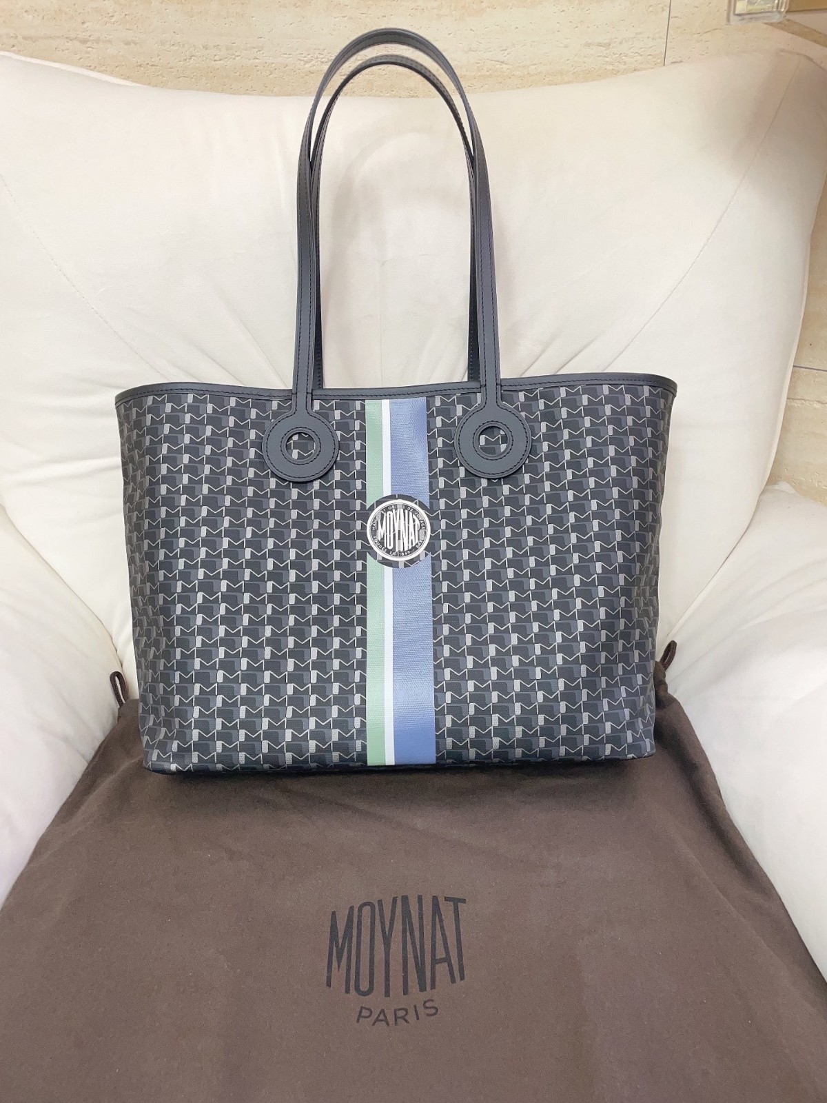 Moynat Monogram Small Tote Bag Black Canvas Leather Shoulder Bag