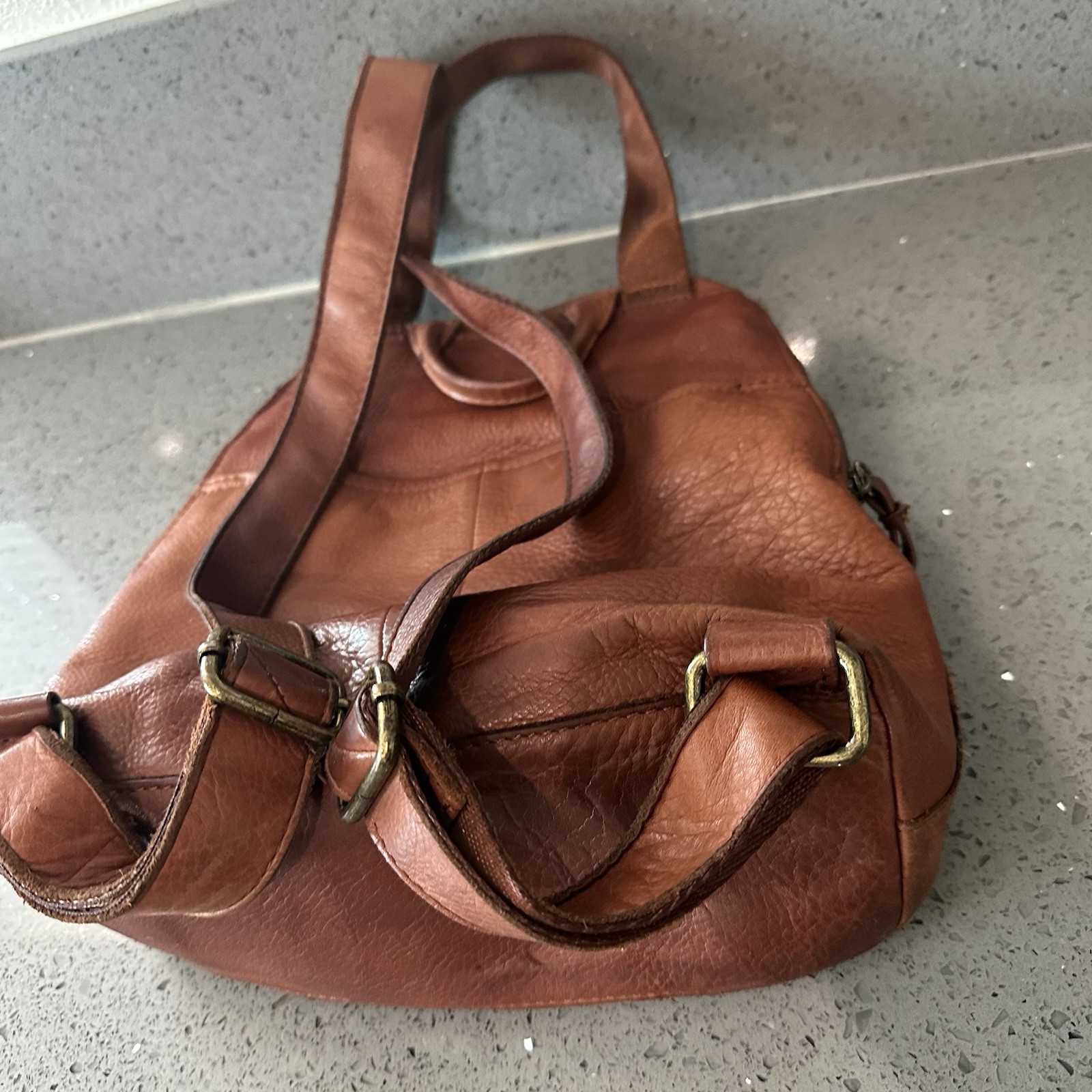 American Leather Co. Brandy Brown Cleveland Leather Backpack Zippered Pockets