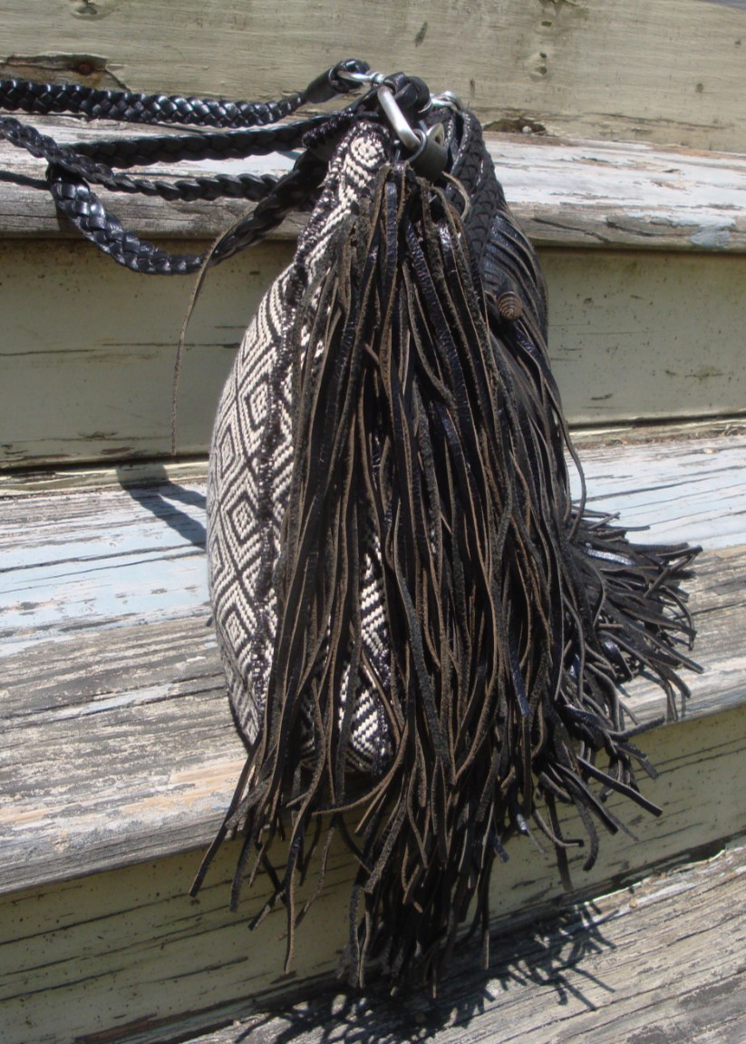 SAM EDELMAN Black Fringe Leather Large Hobo Handbag Boho Hippie Festival Biker