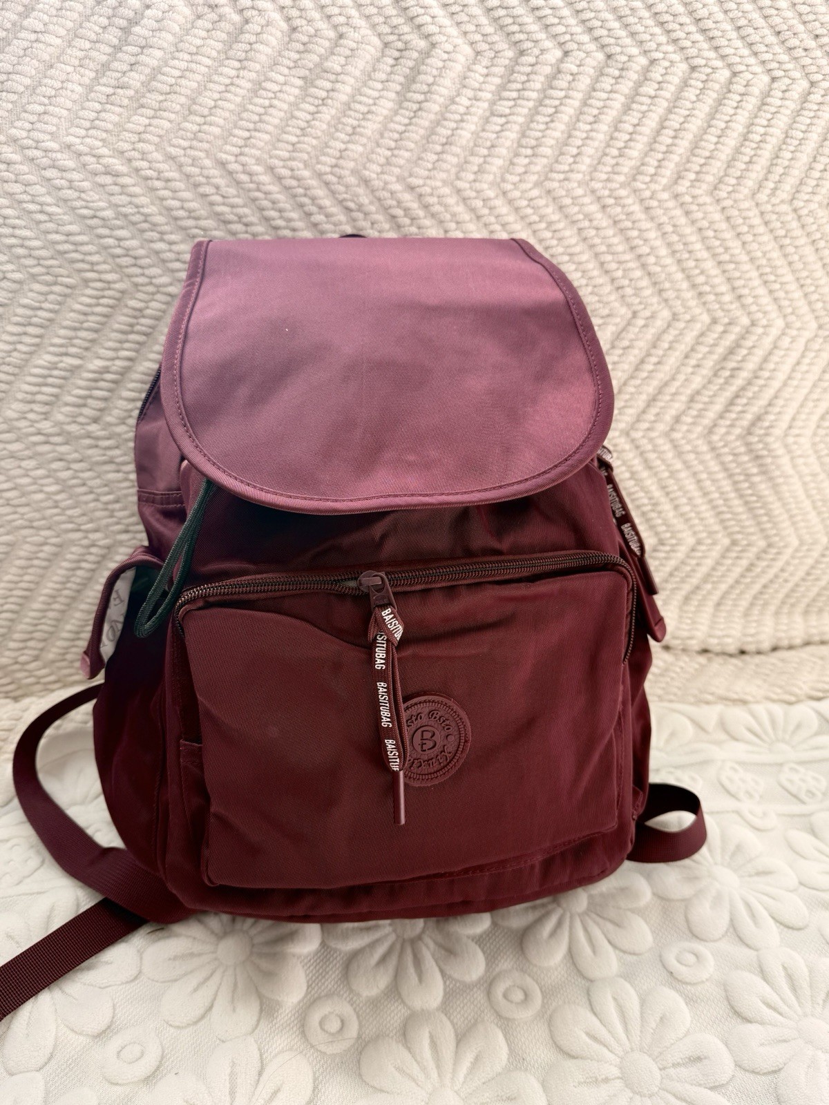 Water-Resistant Burgundy Oxford Backpack with Laptop Sleeve & Luggage Strap