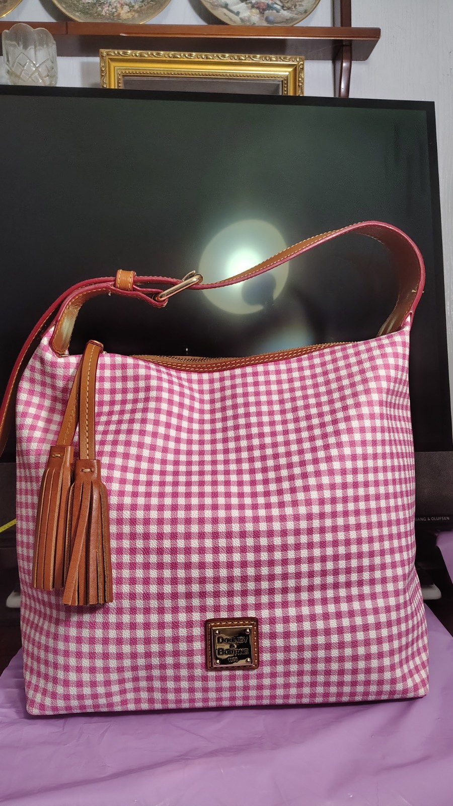 Dooney And Bourke Pink Gingham Tote Bag In Mint Condition