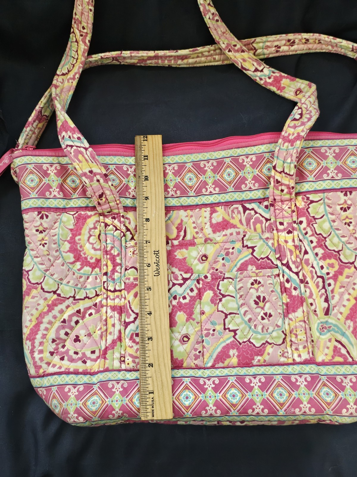 Vera Bradley Capri Melon Retired Zip Top Small Vera Tote Bag And Change Purse