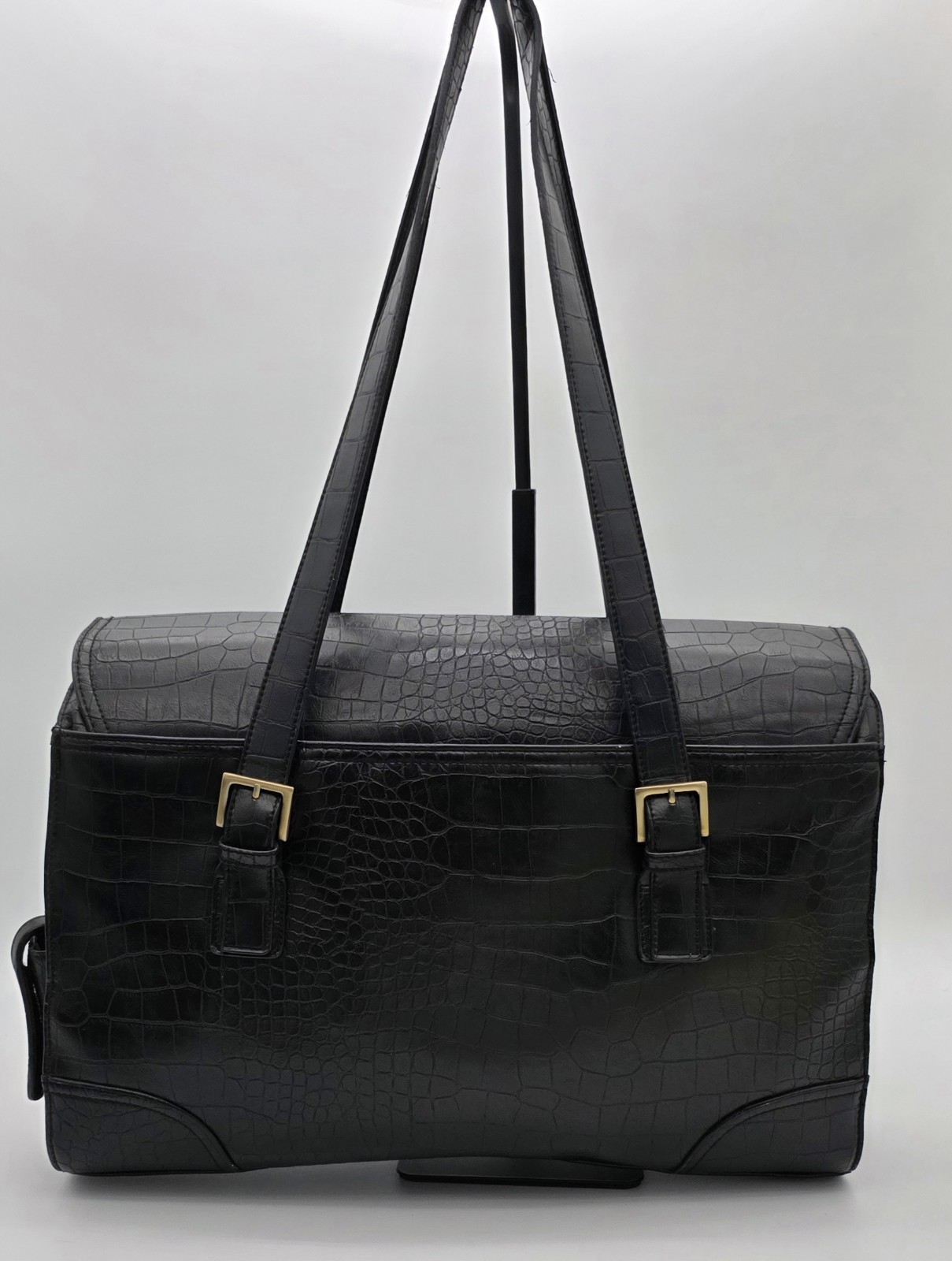 Worthington Vintage Blk Faux Alligator Briefcase Computer Work Shoulder Bag #260