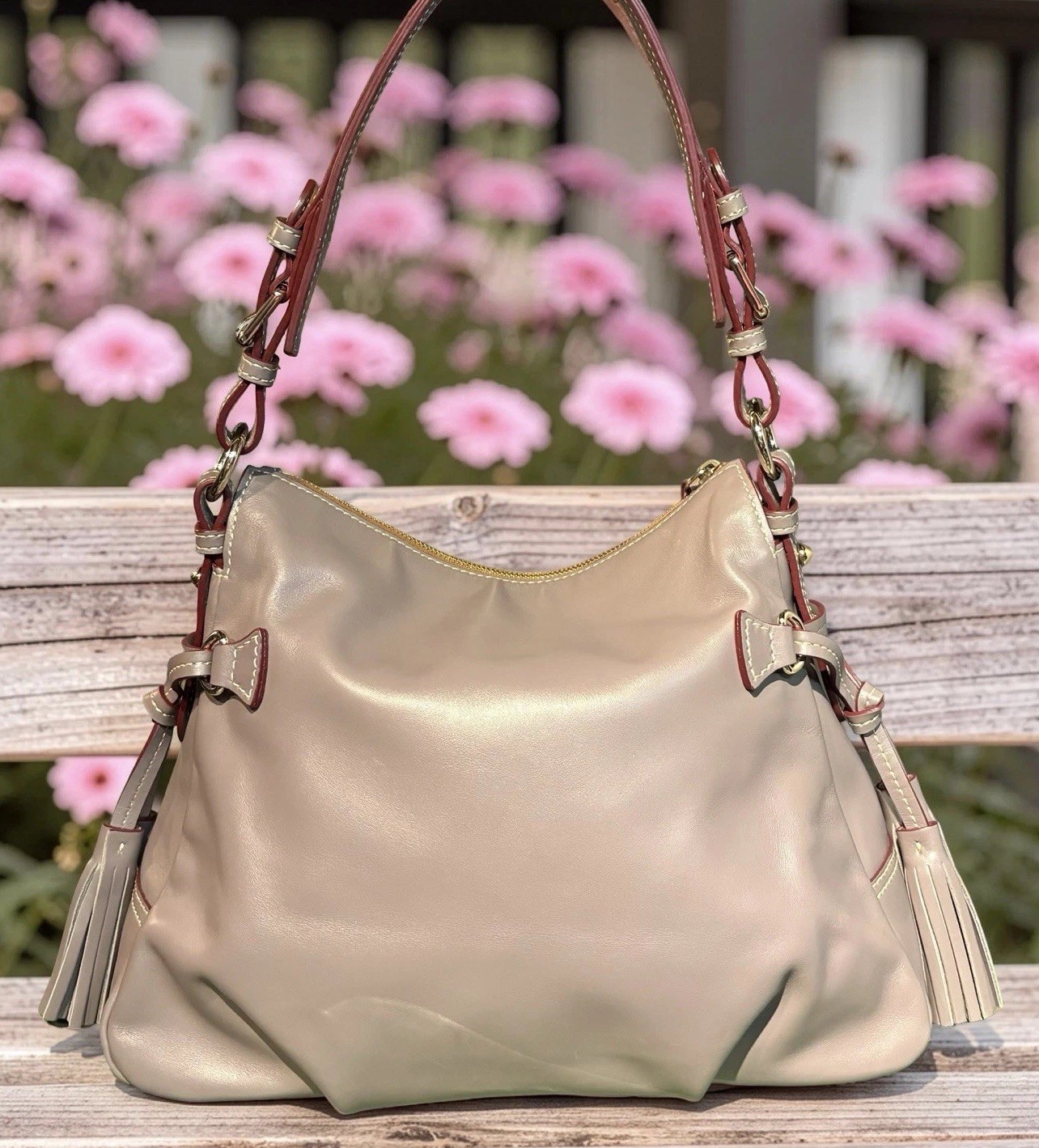 Dooney Bourke Elephant Gray Teagan Hobo Shoulder Bag Smooth European Leather