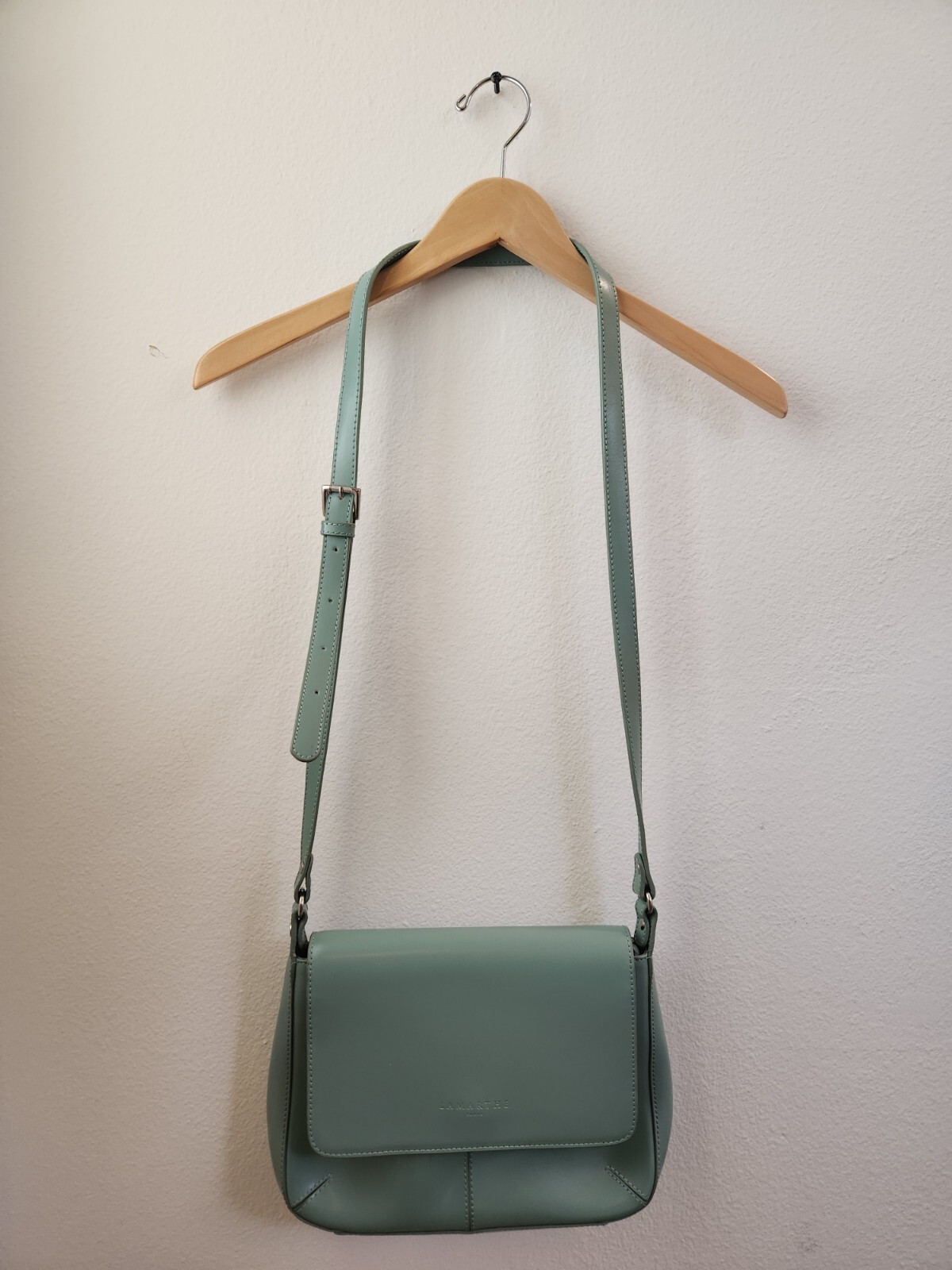 Vintage Lamarthe Paris Portofino Split Leather Crossbody Bag Purse Sage Teal