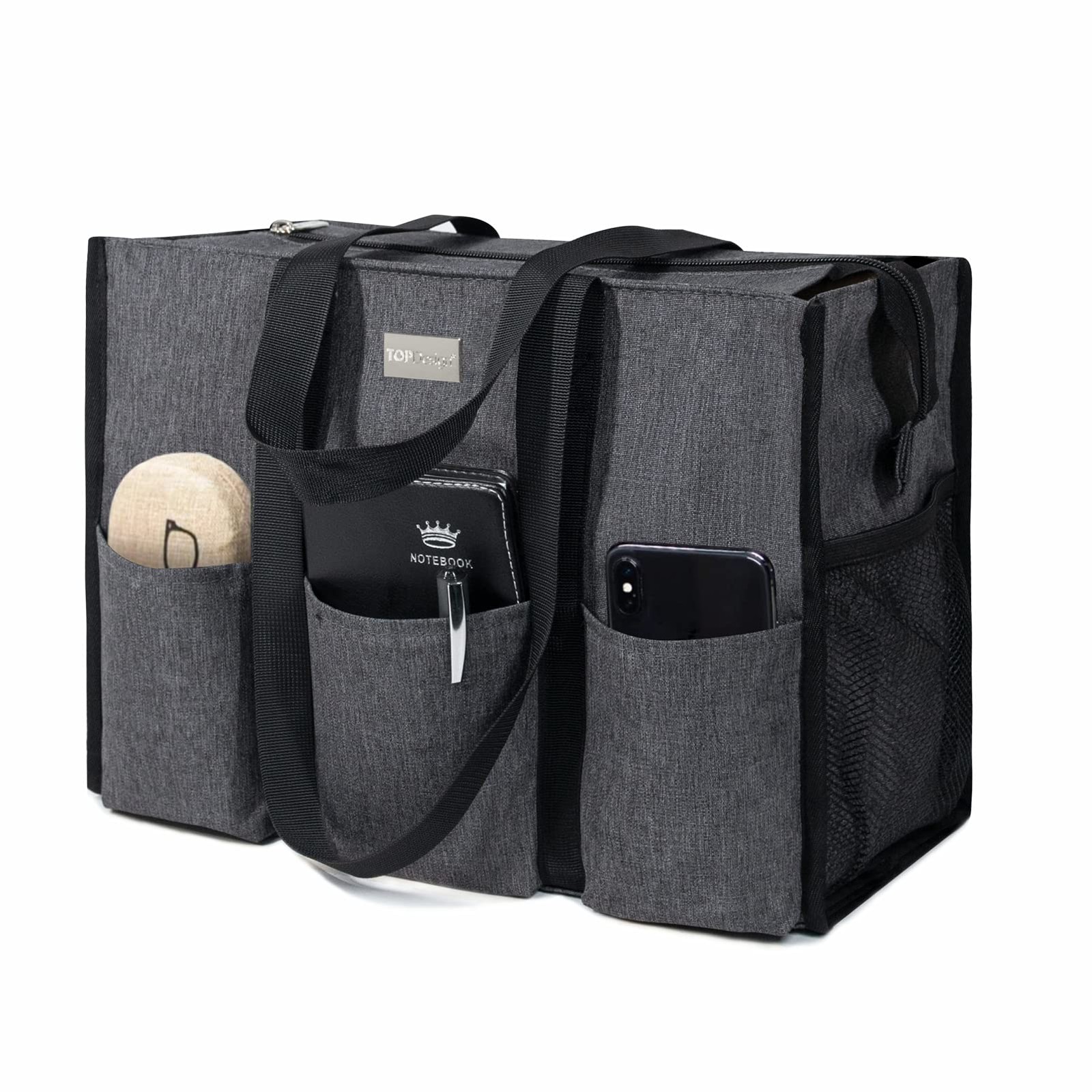 Utility Water Resistant Tote Bag with 13 Exterior & Interior Pockets, Top Zip…