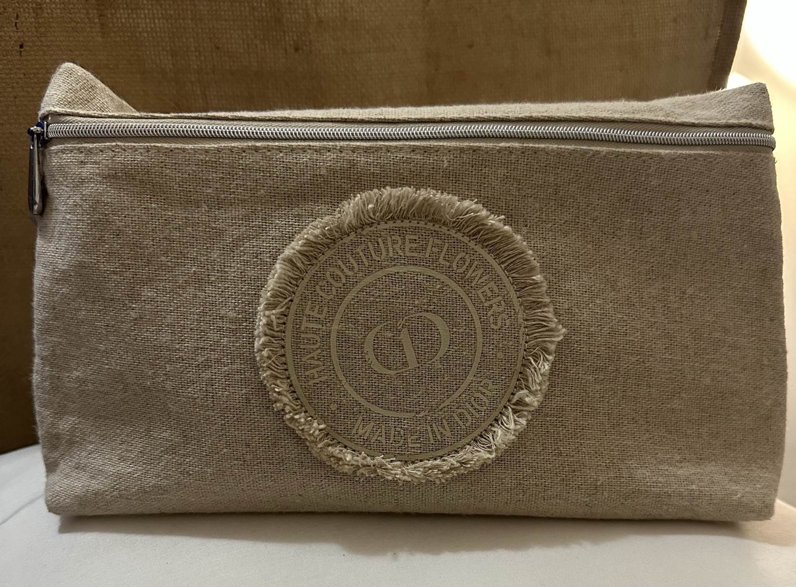 Dior Haute Couture Flowers Natural Canvas Linen Pouch New