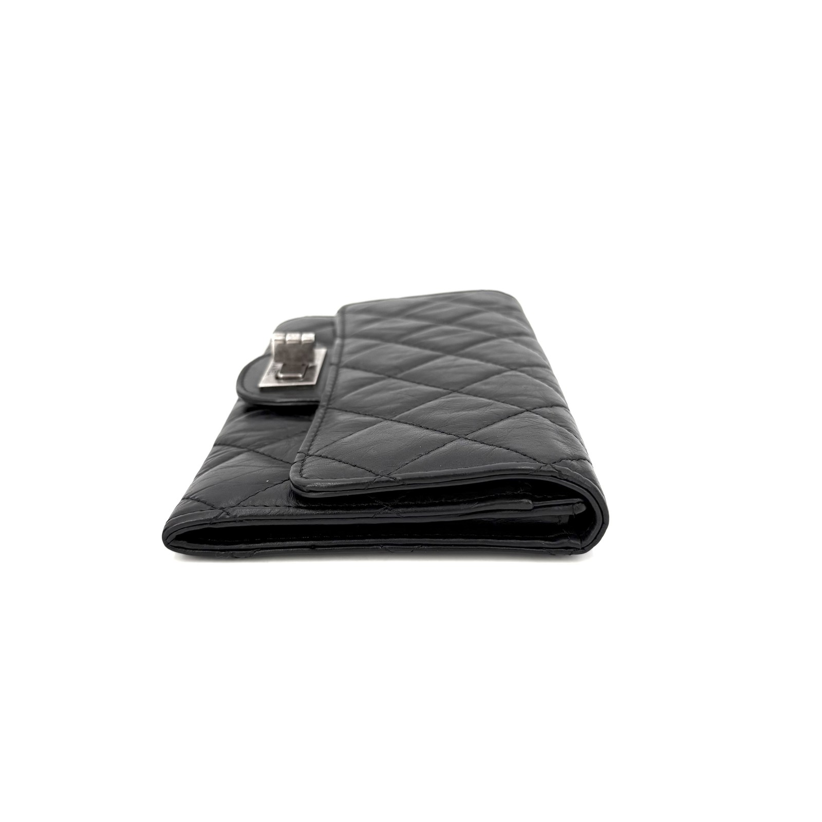 Chanel 2.55 Series Normal Size Black Lambskin Leather Long Wallet US Ship