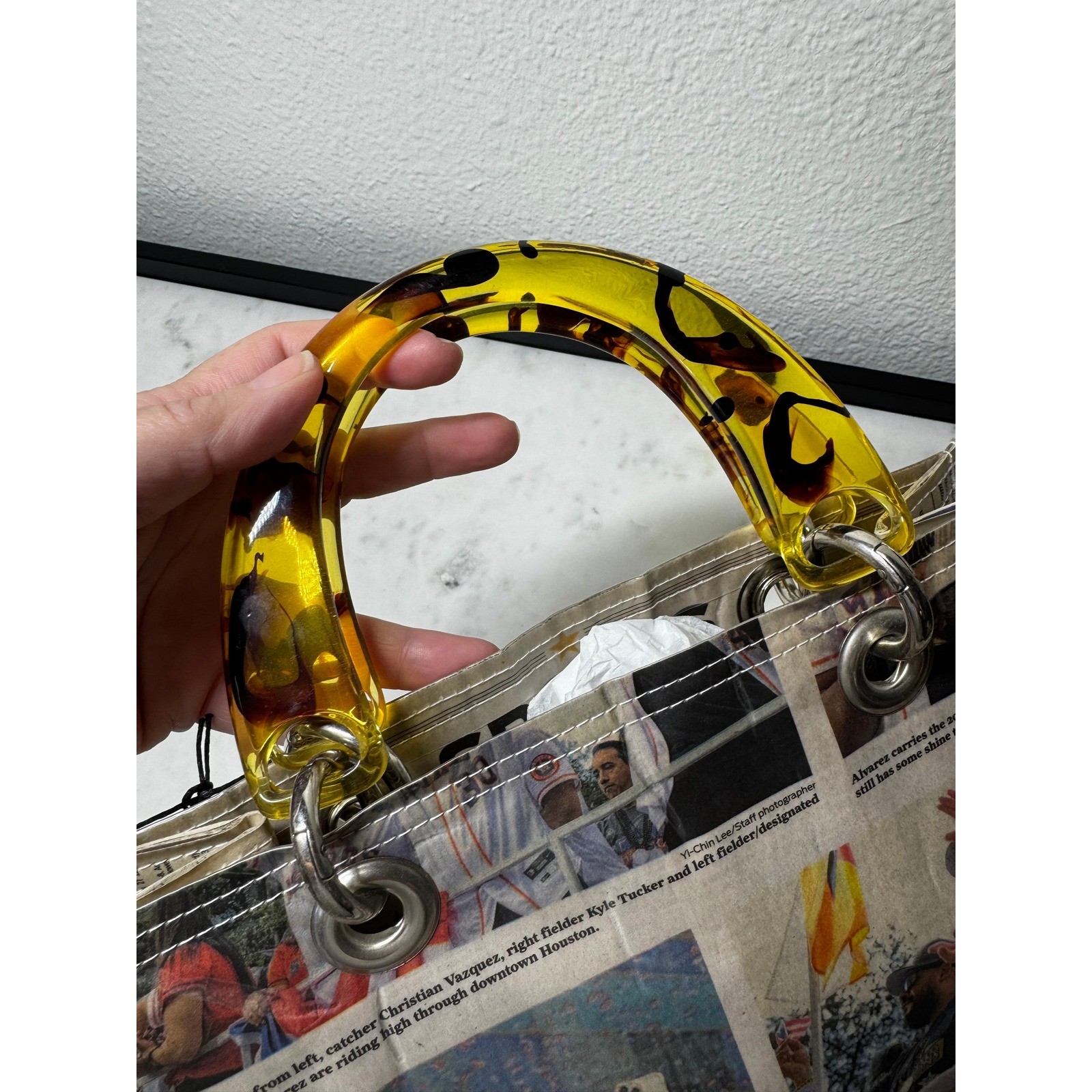 Couture Planet Houston Astros Newspaper Print Handbag Tortoiseshell Handles NEW