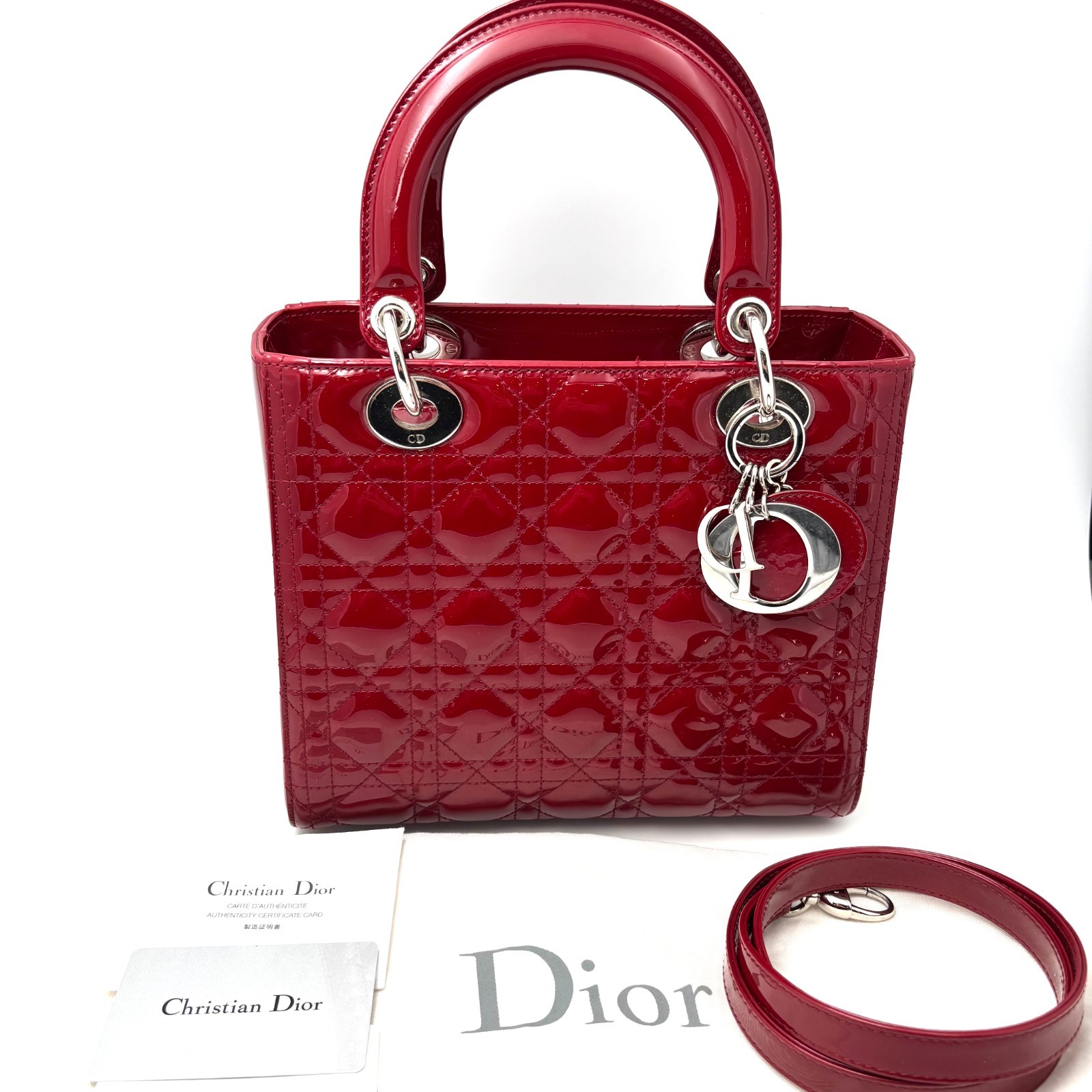 Dior Patent Cannage Medium Lady Dior Red/ j11897