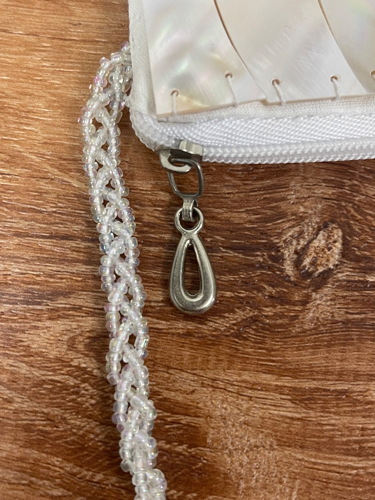 Fleur S Crossbody White Satin Shoulder Bag Purse 7.5″ Shells Beads Bride