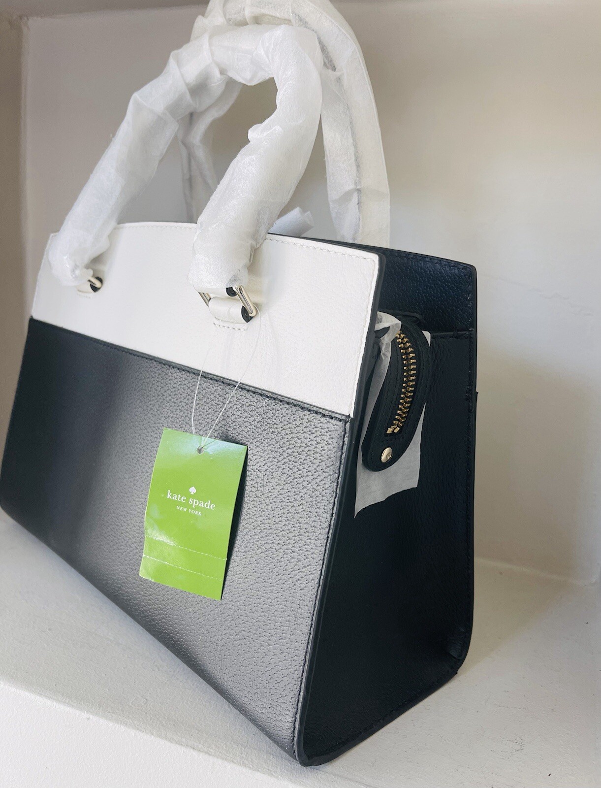 NEW KATE SPADE Grove Street Caley Satchel WKRU4257 Black And White Free Ship