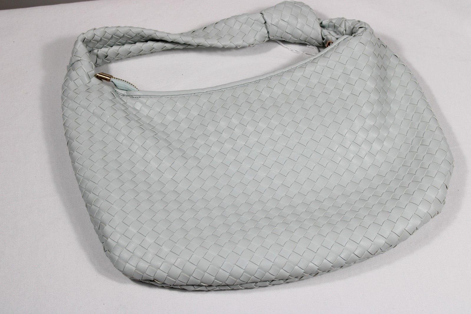 Melie Bianco Womens Woven Hobo Shoulder Bag Light Blue Vegan Leather Purse