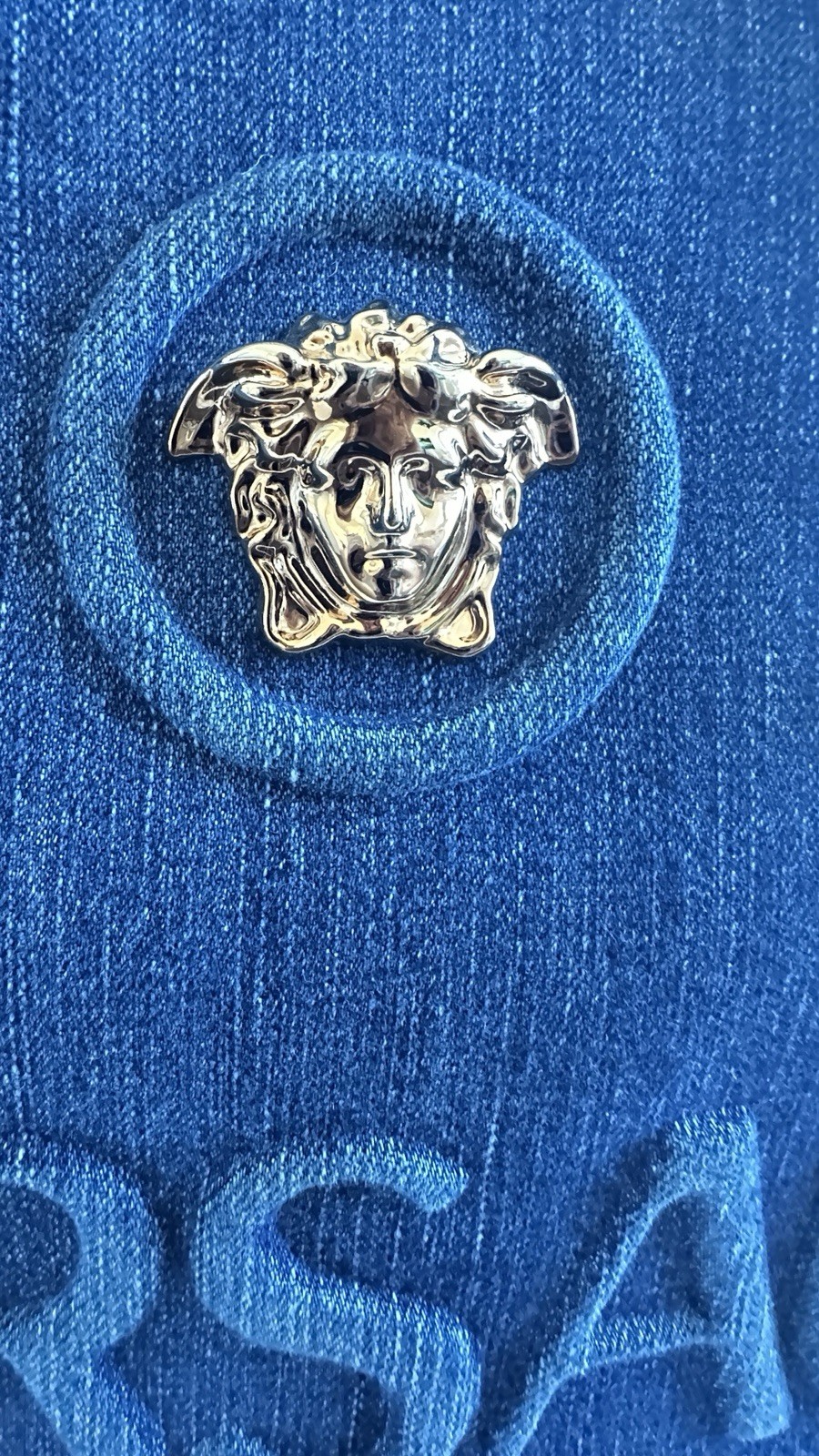AUTHENTIC VERSACE LA MEDUSA LARGE TOTE BAG IN BLUE DENIM