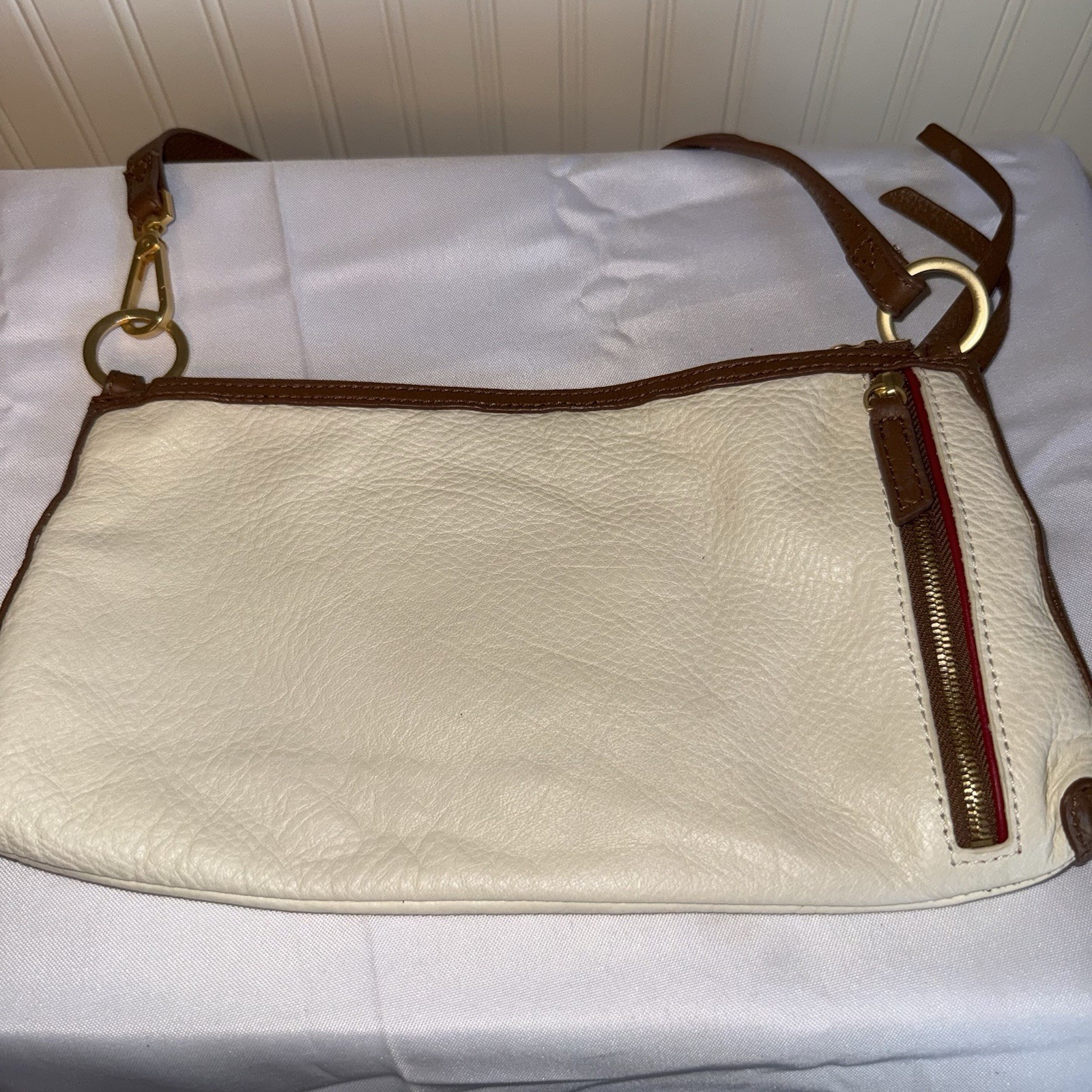 Hammitt Kyle Sml West End/Antique Gold Cream Brown Leather Shoulder Bag Purse