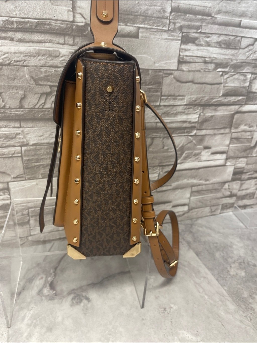 Michael Kors Manhattan Backpack Satchel & Matching Wallet Brown MK Logo