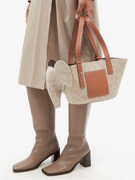 New Rare Loewe Elephant Wool Leather Hand Bag
