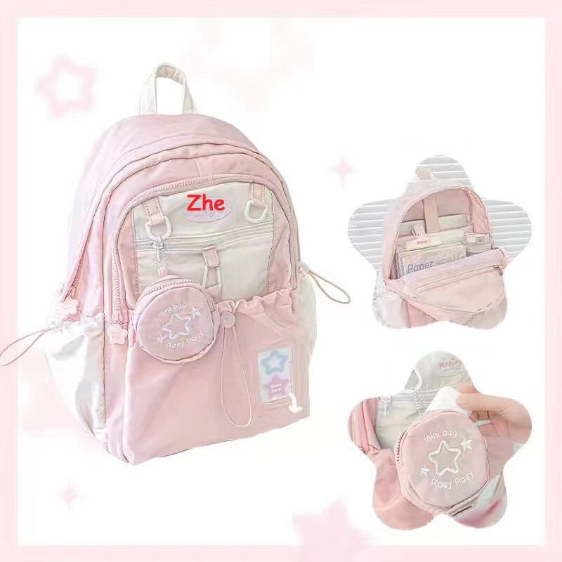 Women Unisex Girl Cute Cartoon Student School Bag Drawstring Shoulder Backpack