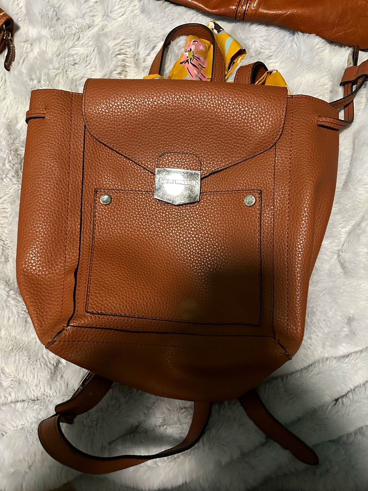 Steve Madden Brown Pebbled Backpack Zip Buckle Inner Pockets Adjustable Charm