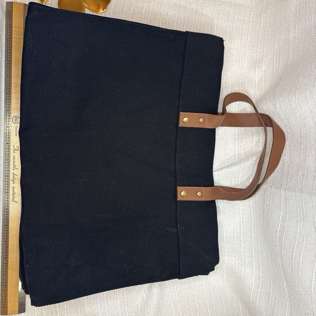 Vanderbilt University Black White Tote Bag Leather Handles Snap Lined Pockets