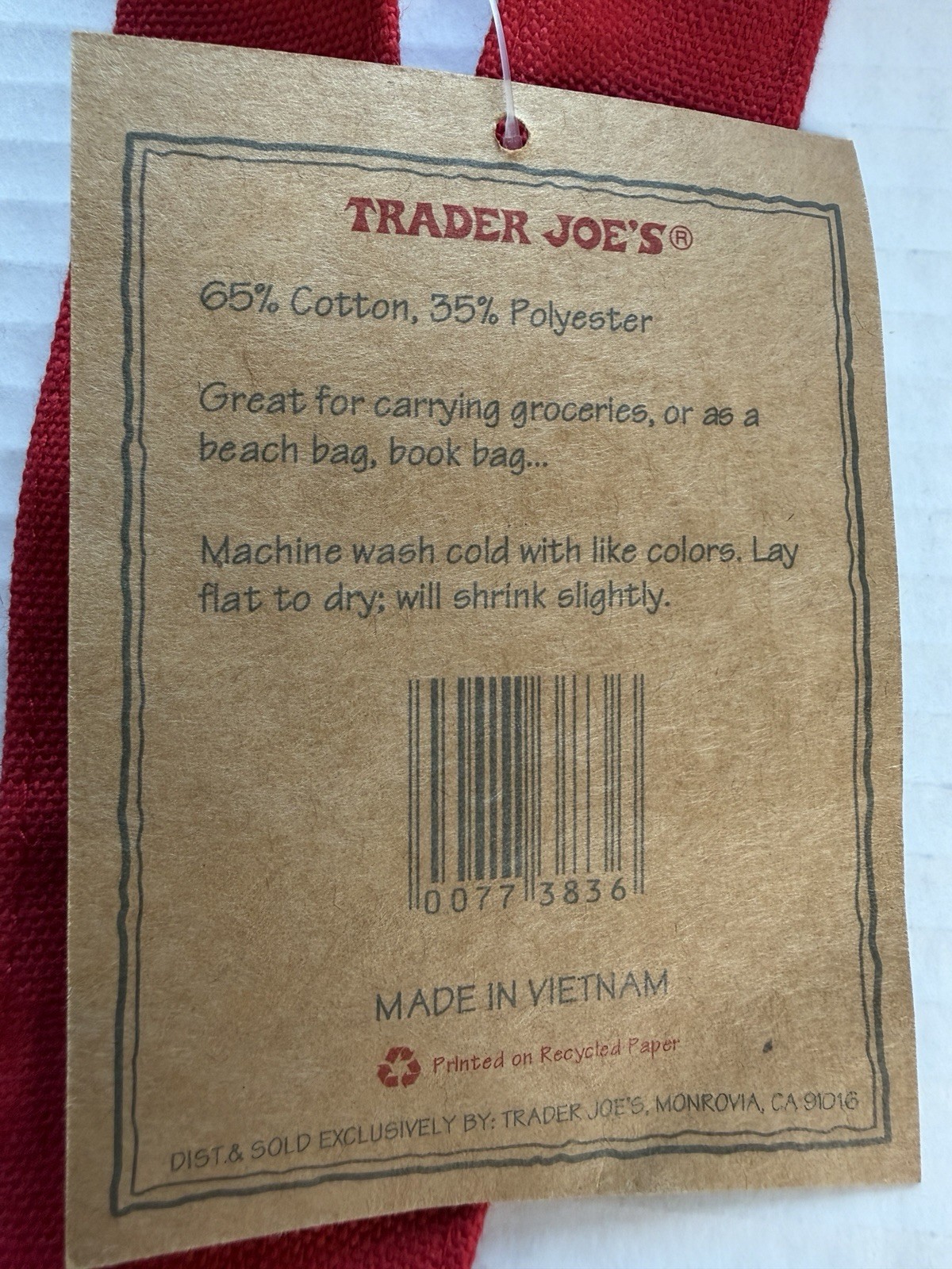 Trader Joe’s LARGE 💐GREEN 💐Reusable Canvas Tote Bag 🛒 🛍️ NEW with TAG