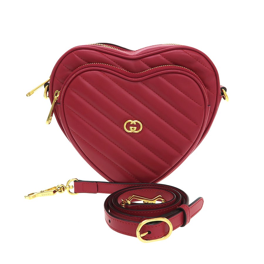 Gucci Interlocking G Heart Shoulder 751628 Leather Red Shoulder Bag #SAB15778