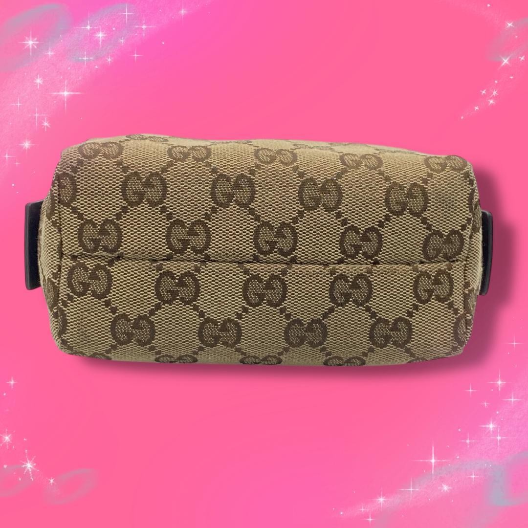 GUCCI GG Canvas Pouch Beige X Brown Women Auth 3.14 x 5.90 x 2.75inch