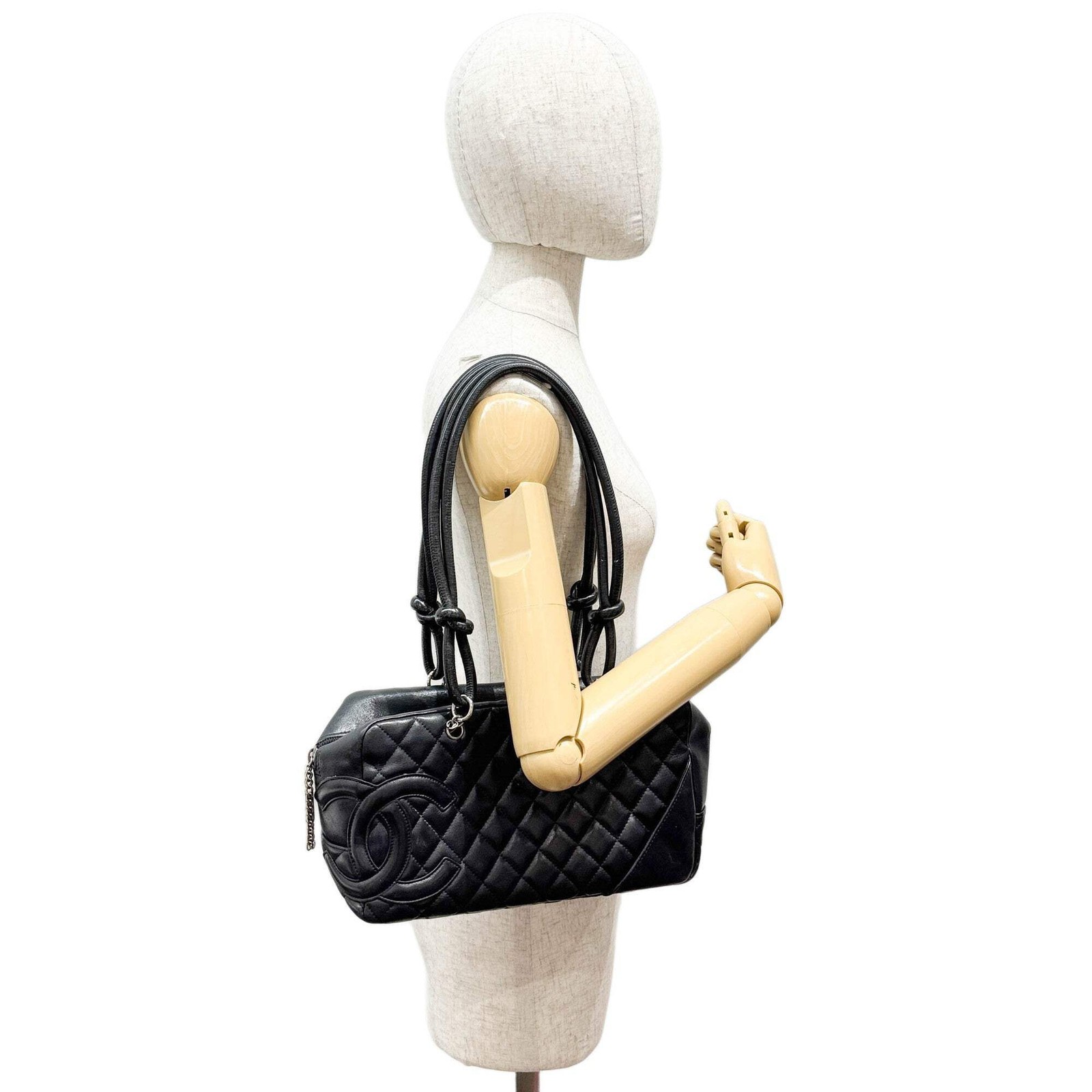 CHANEL Cambon Bowling 2004-2005 Matelasse Black Leather Shoulder Bag