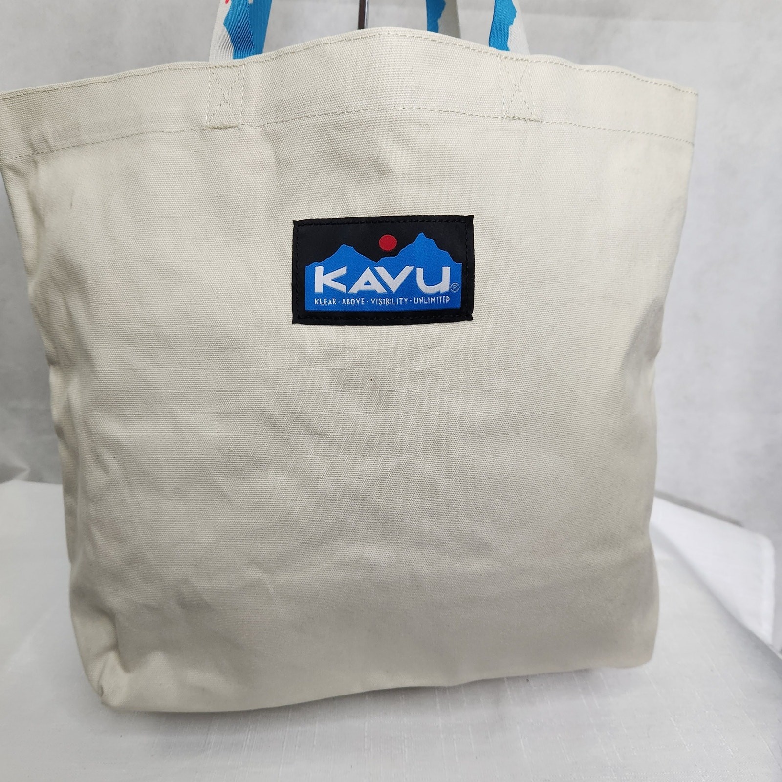 KAVU Typical Tote Bag Cotton Canvas Neutral Color Web Straps Blue