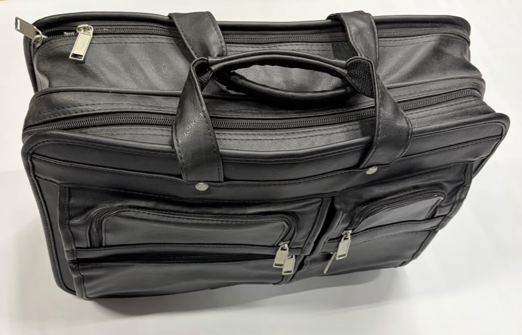 Black Genuine Leather Multi Pocket Briefcase Travel Portfolio Laptop Ca