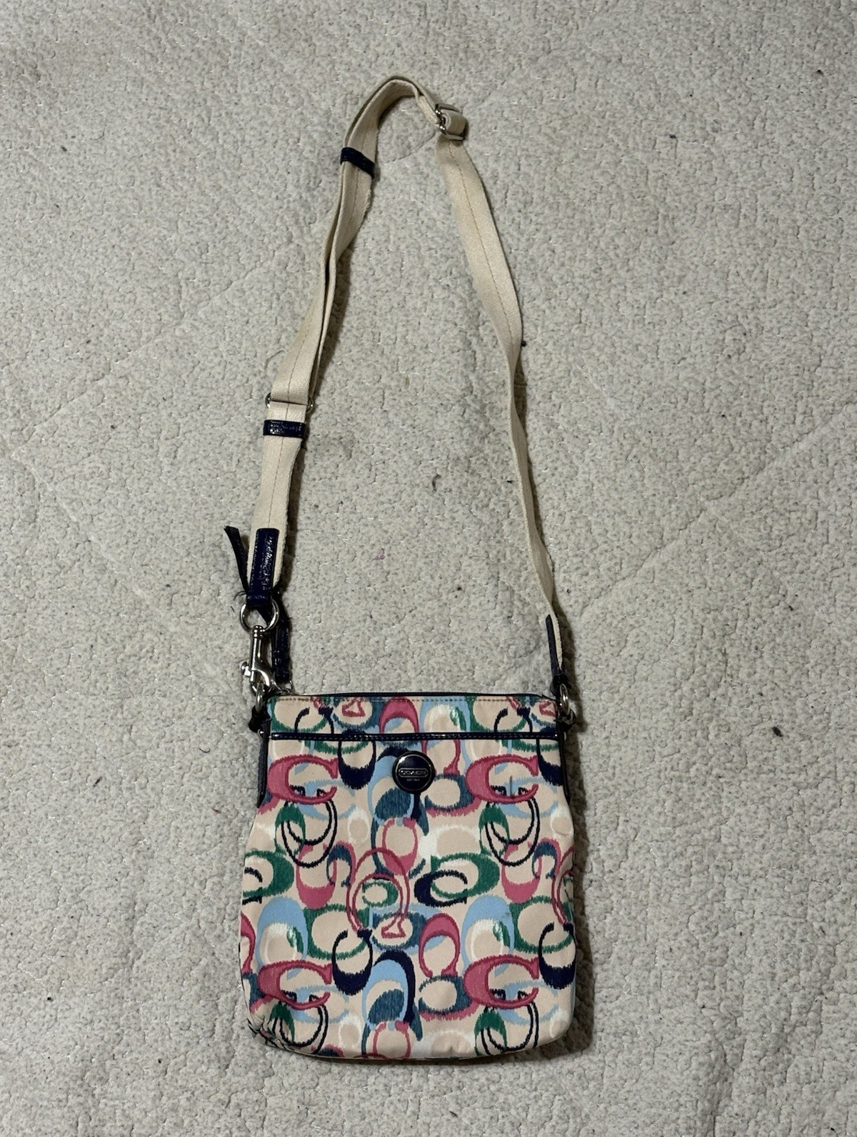 Coach Small Multicolor Logo Print Crossbody Bag Zip Closure, Adjustable Strap