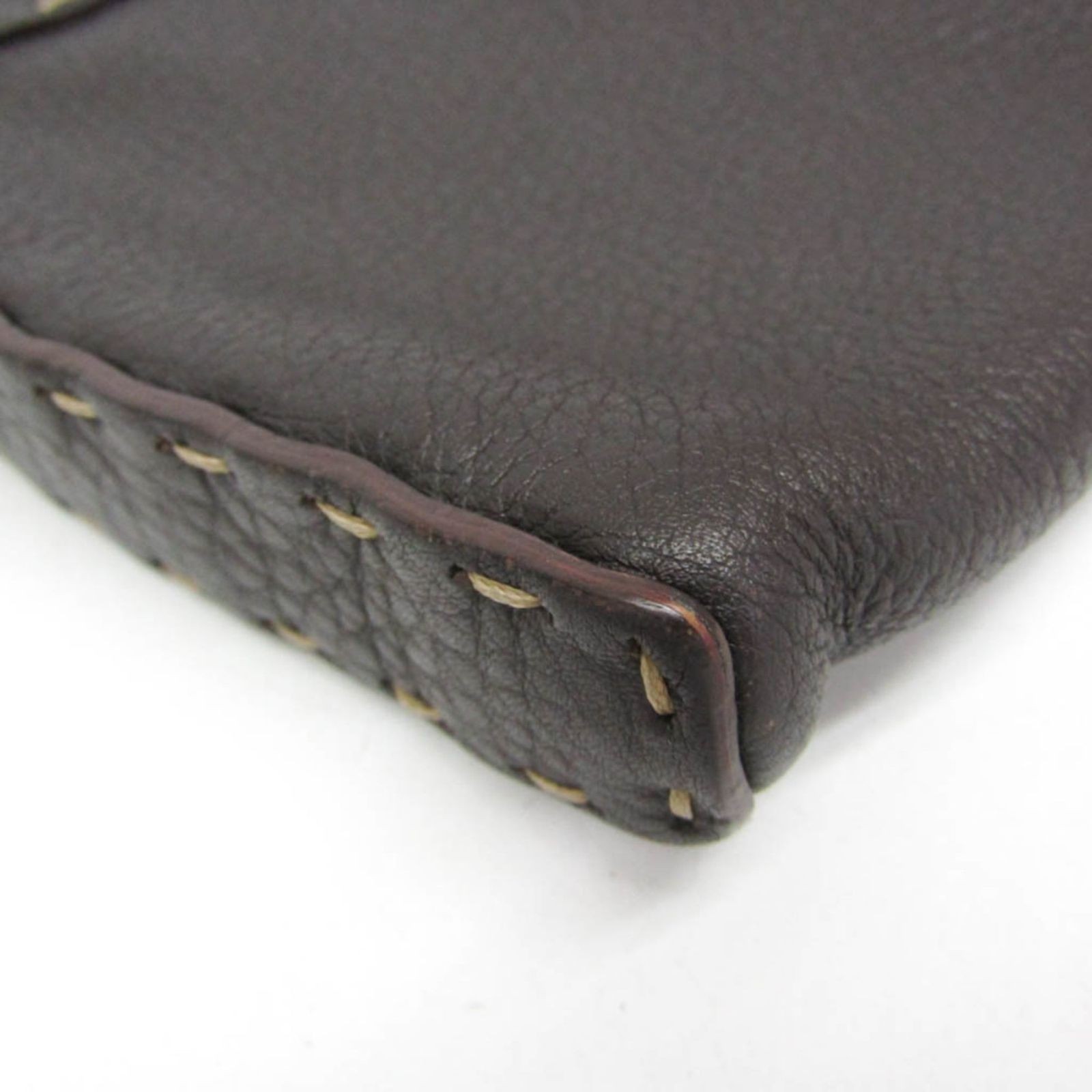 Authentic Fendi Selleria Leather Shoulder Bag 8BT092 Dark Brown 8.07in x 9.44in